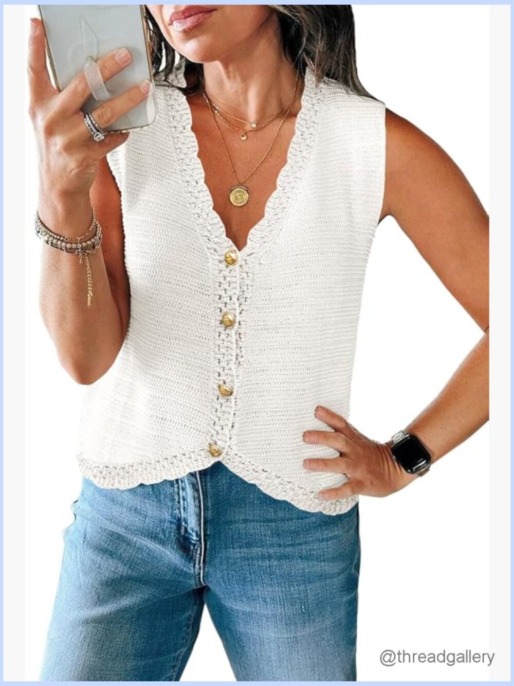 Sleeveless V Neck Cropped Button Down Knit Sweater Vest